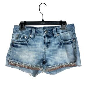 Miss Me Mid-rise Sequined Embellished Denim Shorts Size 28